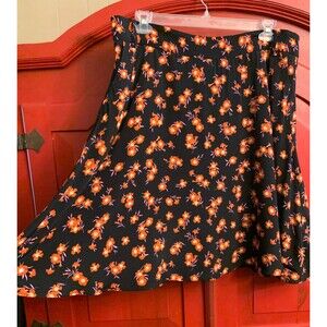Anne Taylor Size 18 Full Swingy Floral Skirt Fully Lined Black Springy Cool EUC